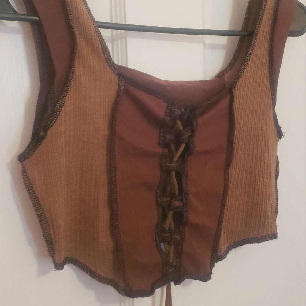Brown lace up crop top